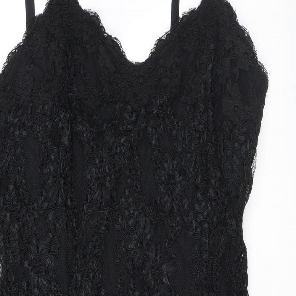 NEXT Womens Black Floral Polyester Bodycon Size 12 V-Neck Zip - Lace