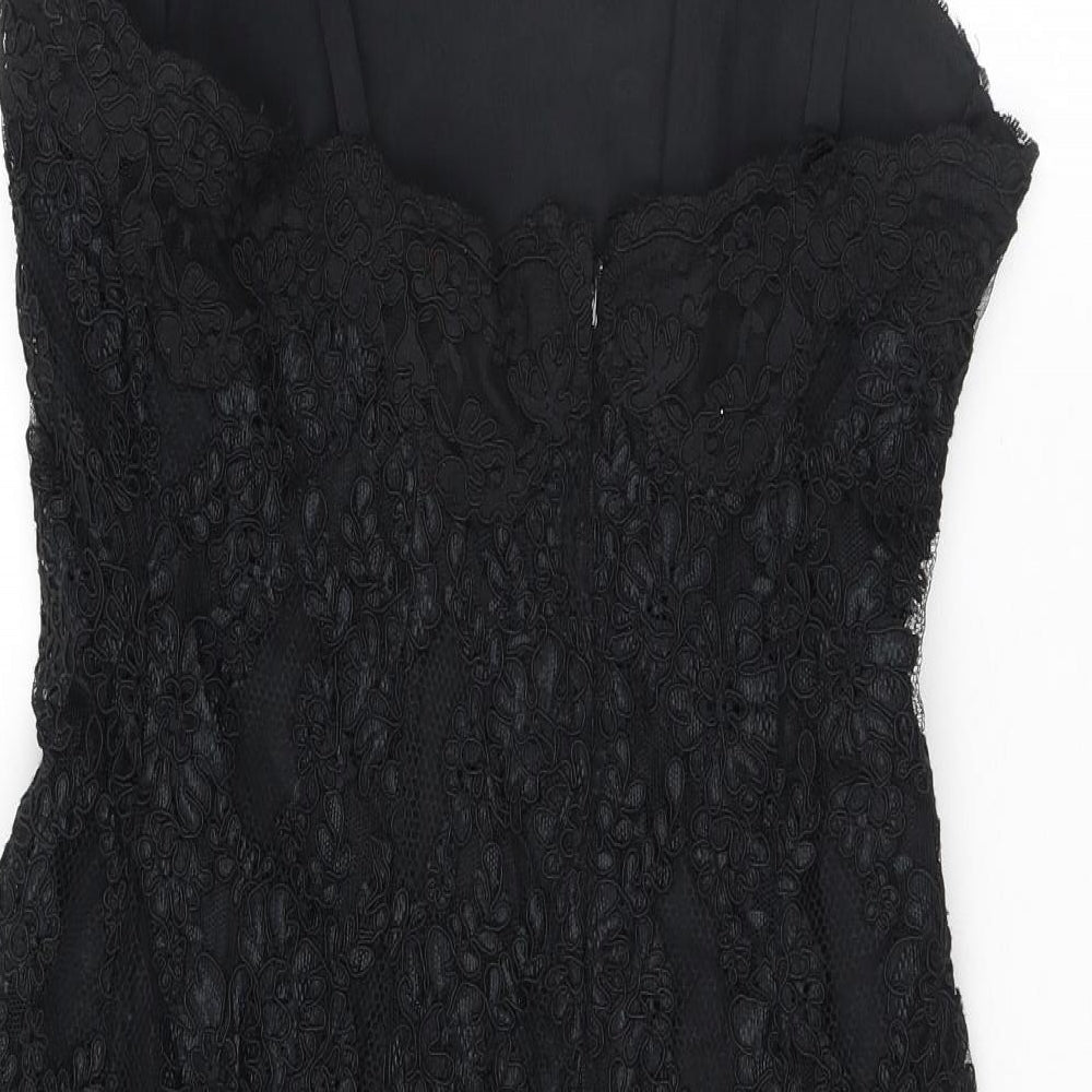 NEXT Womens Black Floral Polyester Bodycon Size 12 V-Neck Zip - Lace
