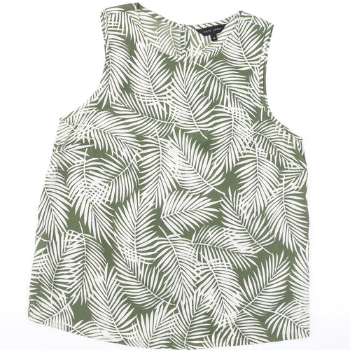 New Look Womens Green Geometric Polyester Basic Tank Size 12 Round Neck - Leaf print