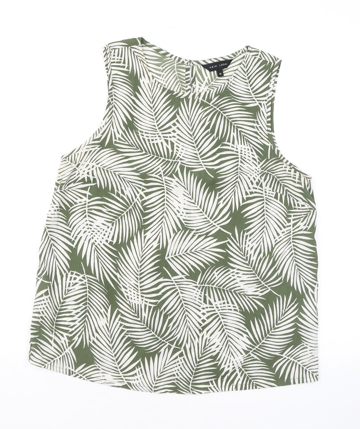 New Look Womens Green Geometric Polyester Basic Tank Size 12 Round Neck - Leaf print