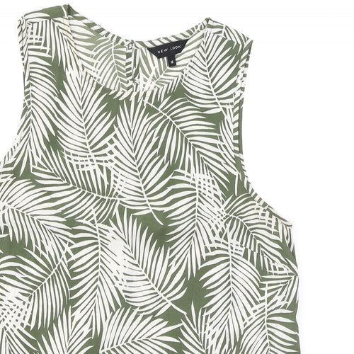 New Look Womens Green Geometric Polyester Basic Tank Size 12 Round Neck - Leaf print