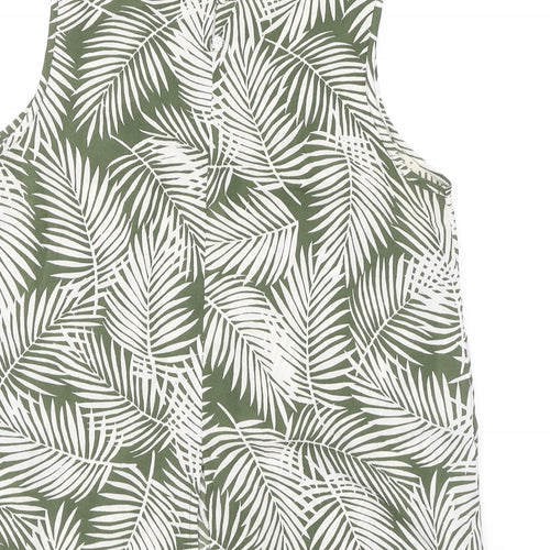 New Look Womens Green Geometric Polyester Basic Tank Size 12 Round Neck - Leaf print