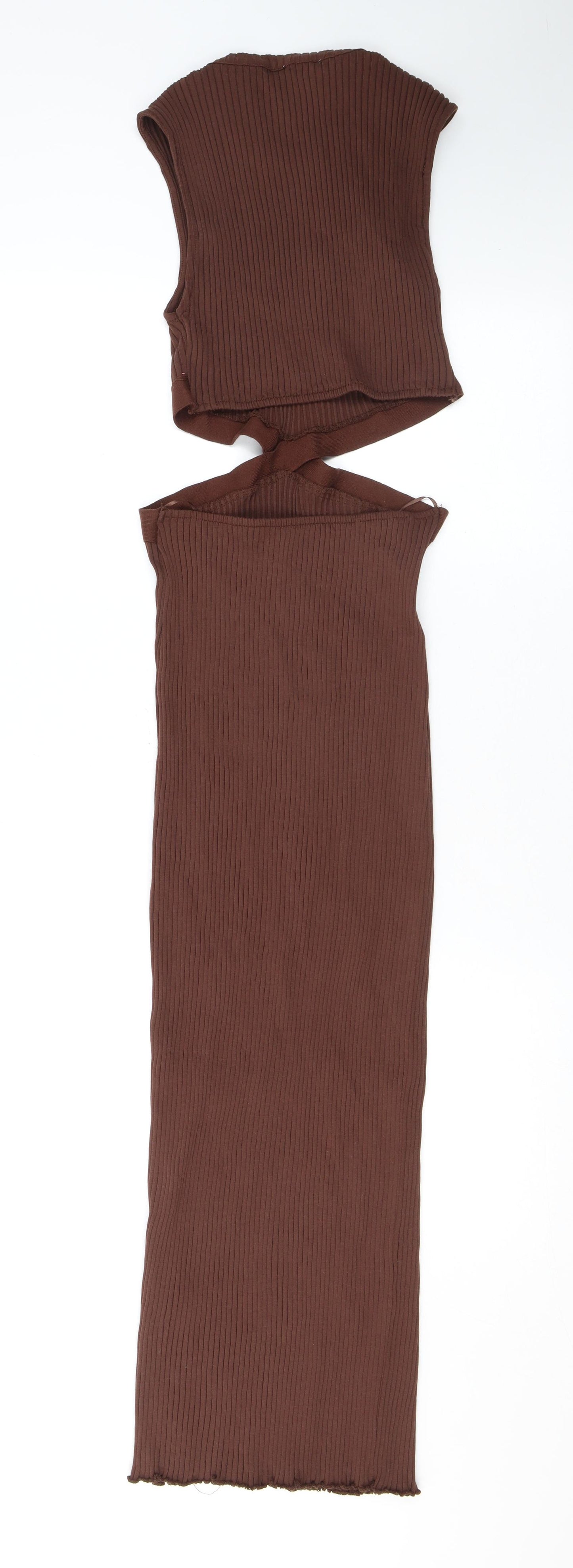 Zara Womens Brown Cotton Bodycon Size M Round Neck Pullover - Cutout