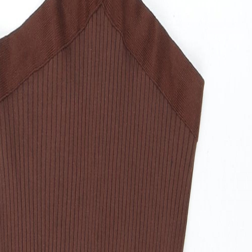 Zara Womens Brown Cotton Bodycon Size M Round Neck Pullover - Cutout