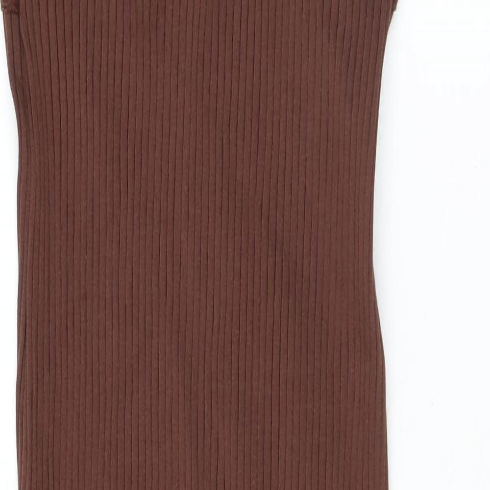 Zara Womens Brown Cotton Bodycon Size M Round Neck Pullover - Cutout