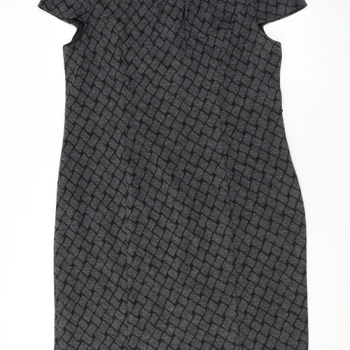 Country Casuals Womens Grey Geometric Acrylic Bodycon Size 16 Round Neck Zip