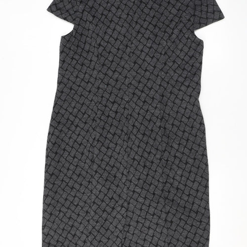 Country Casuals Womens Grey Geometric Acrylic Bodycon Size 16 Round Neck Zip
