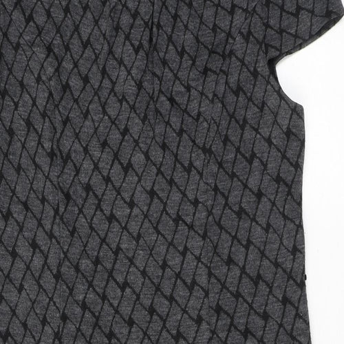 Country Casuals Womens Grey Geometric Acrylic Bodycon Size 16 Round Neck Zip