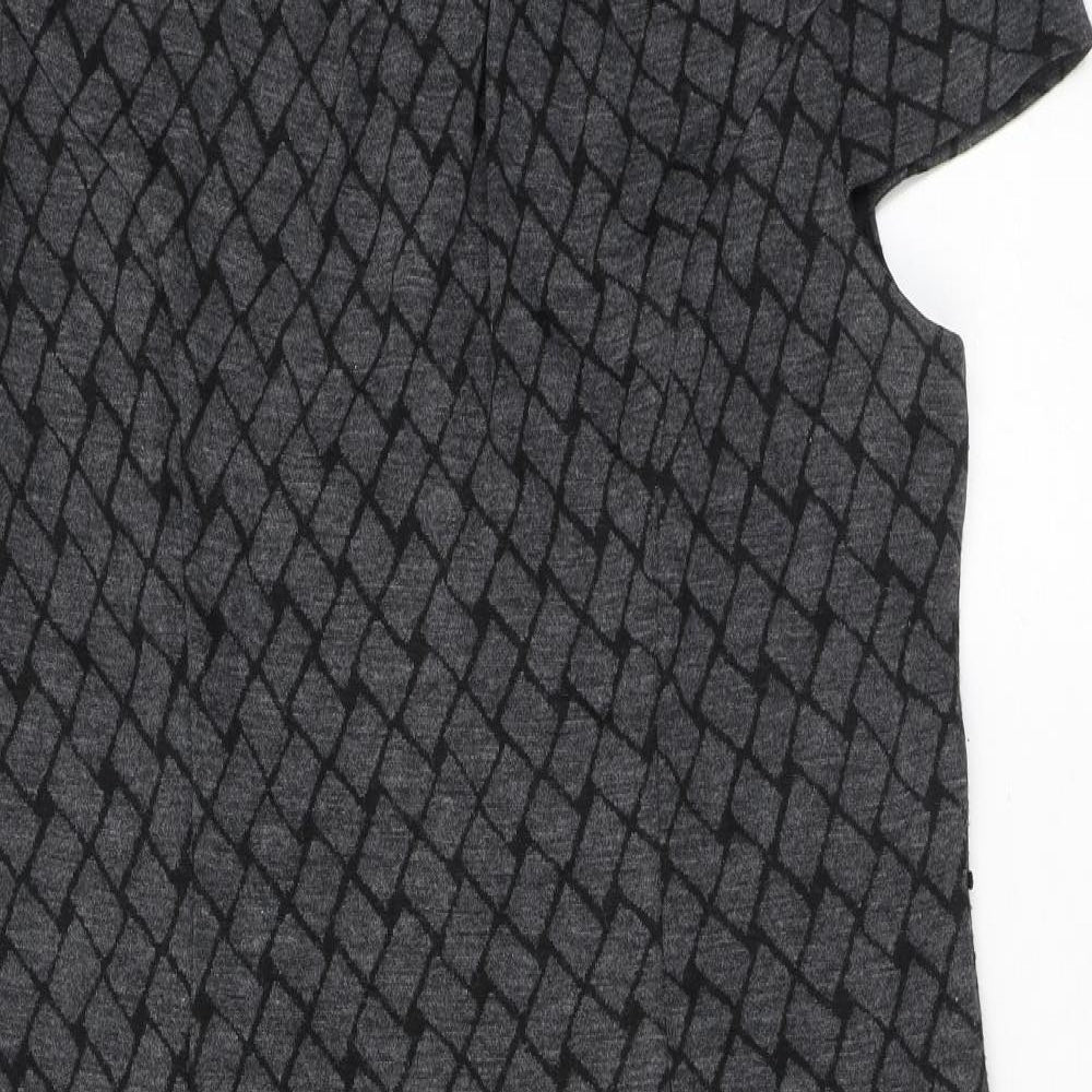 Country Casuals Womens Grey Geometric Acrylic Bodycon Size 16 Round Neck Zip