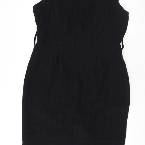 Autograph Womens Black Acetate Pencil Dress Size 14 Boat Neck Zip