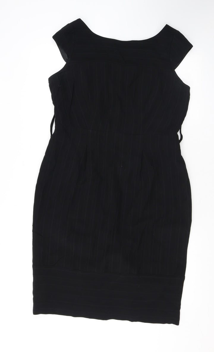 Autograph Womens Black Acetate Pencil Dress Size 14 Boat Neck Zip