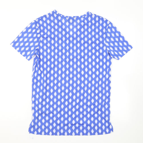 Marks and Spencer Womens Blue Geometric Polyester Basic T-Shirt Size 8 V-Neck