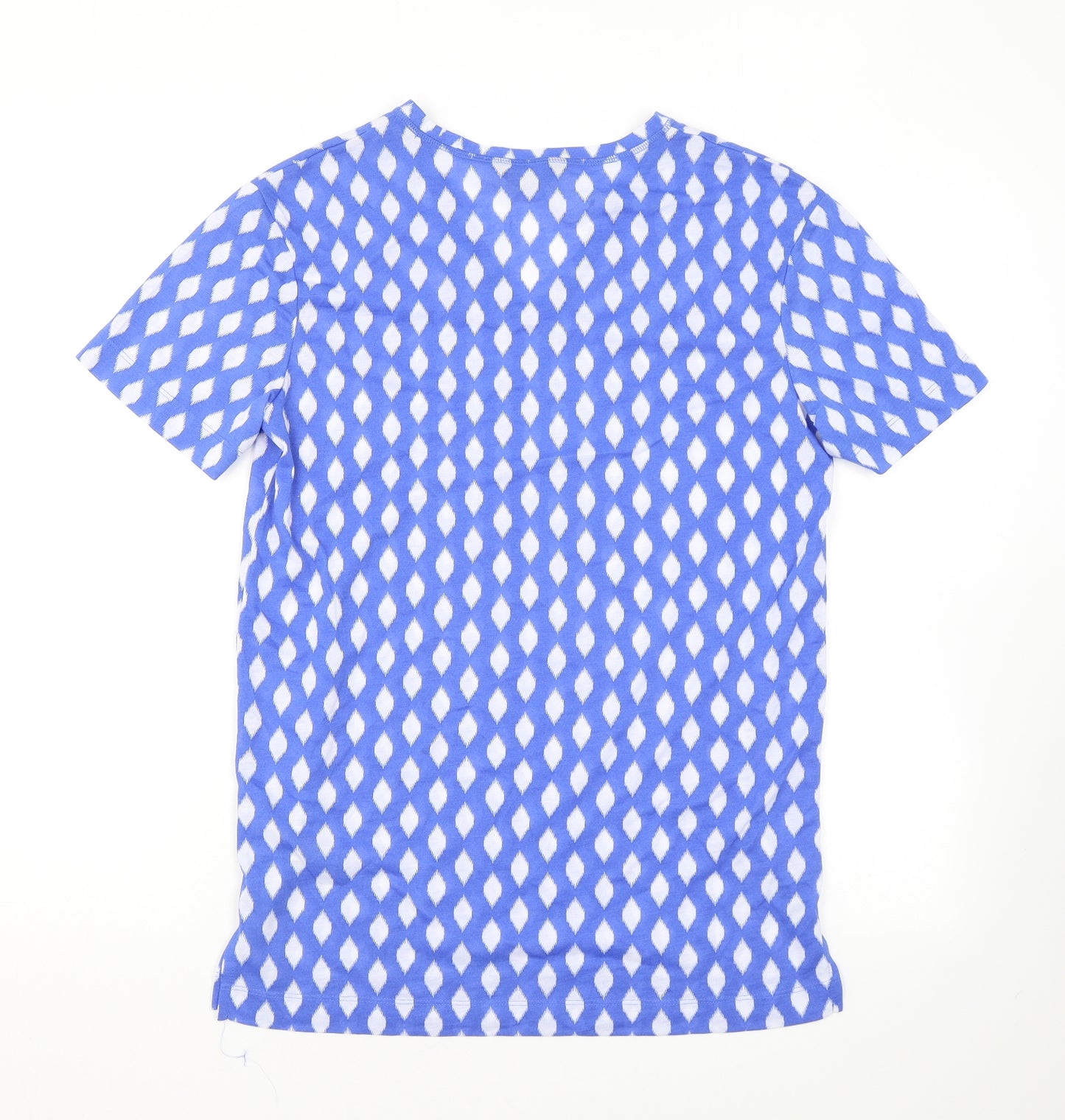 Marks and Spencer Womens Blue Geometric Polyester Basic T-Shirt Size 8 V-Neck