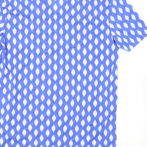 Marks and Spencer Womens Blue Geometric Polyester Basic T-Shirt Size 8 V-Neck