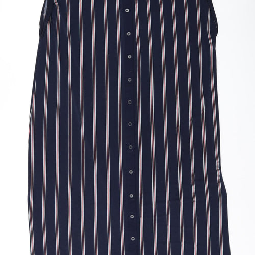 Oasis Womens Blue Striped Polyester Sheath Size L Collared Button