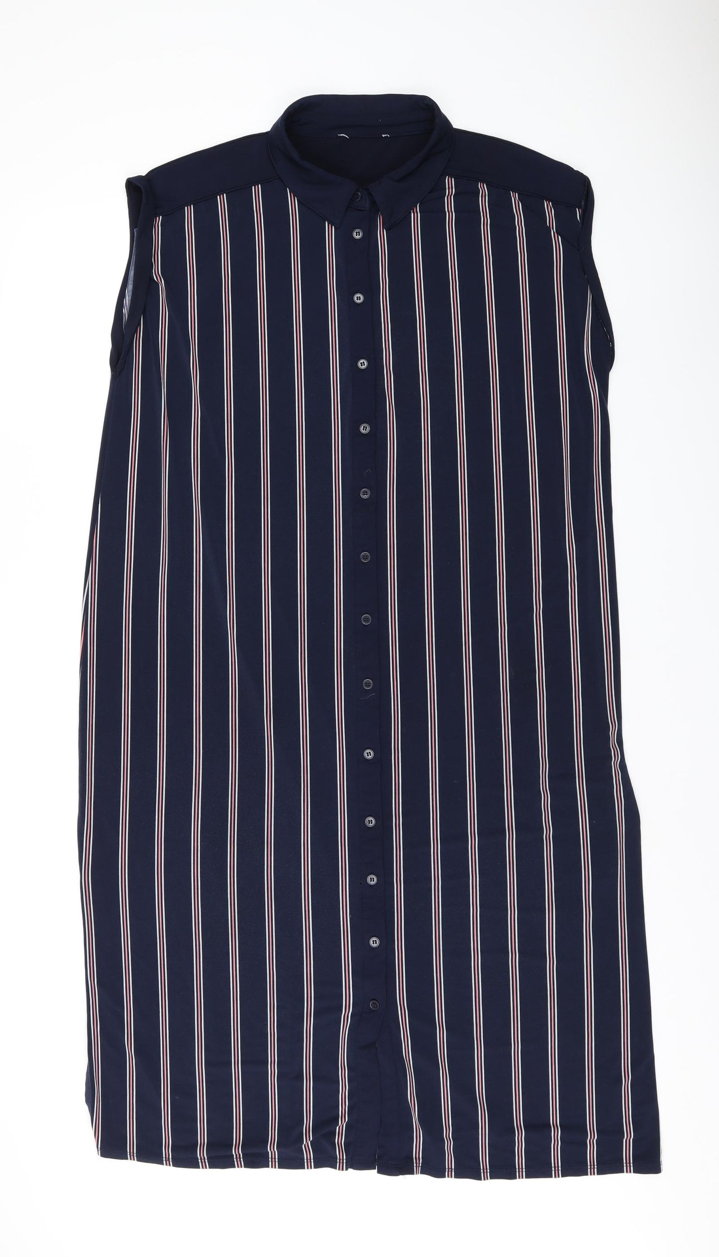 Oasis Womens Blue Striped Polyester Sheath Size L Collared Button