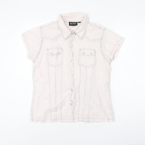 Utback Womens Pink Cotton Basic Button-Up Size L Collared