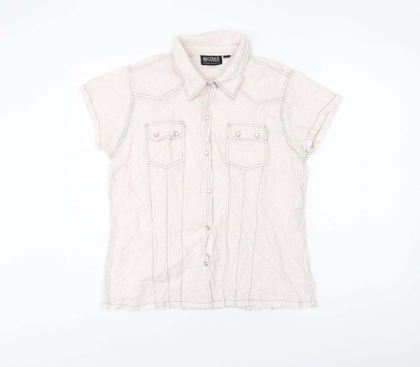 Utback Womens Pink Cotton Basic Button-Up Size L Collared
