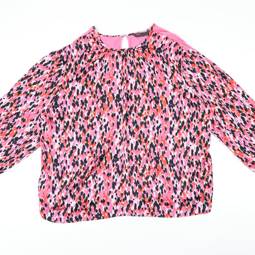 Marks and Spencer Womens Pink Geometric Viscose Jersey Blouse Size 16 Round Neck