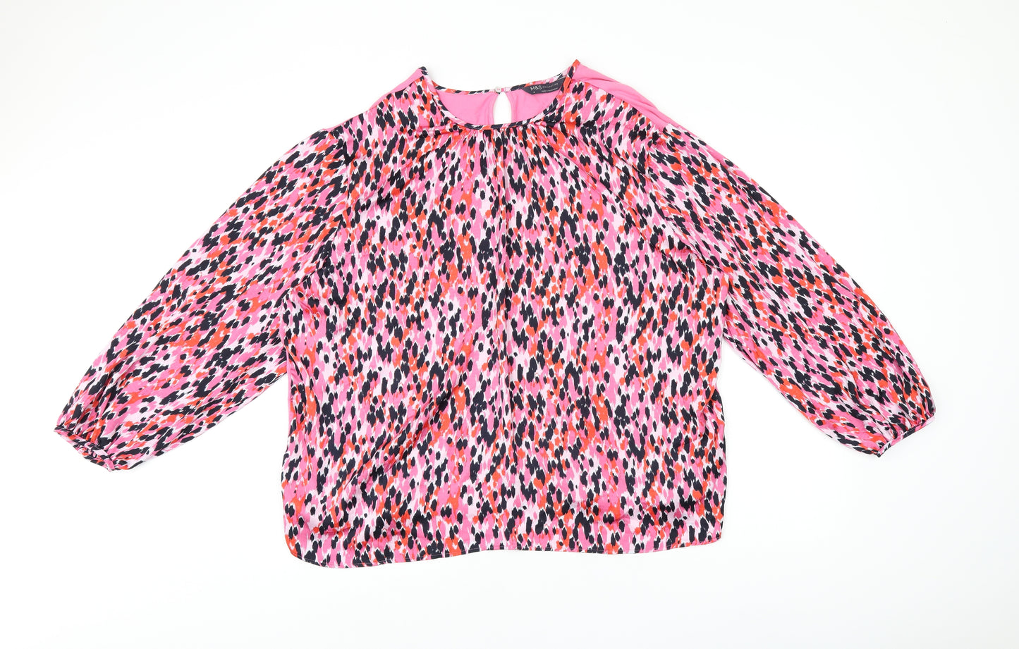 Marks and Spencer Womens Pink Geometric Viscose Jersey Blouse Size 16 Round Neck