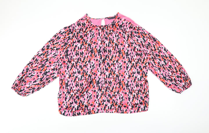 Marks and Spencer Womens Pink Geometric Viscose Jersey Blouse Size 16 Round Neck