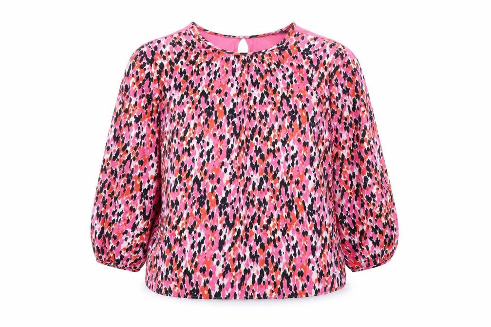 Marks and Spencer Womens Pink Geometric Viscose Jersey Blouse Size 16 Round Neck