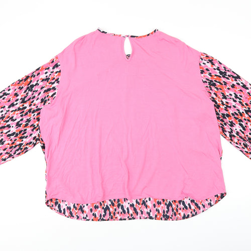 Marks and Spencer Womens Pink Geometric Viscose Jersey Blouse Size 16 Round Neck
