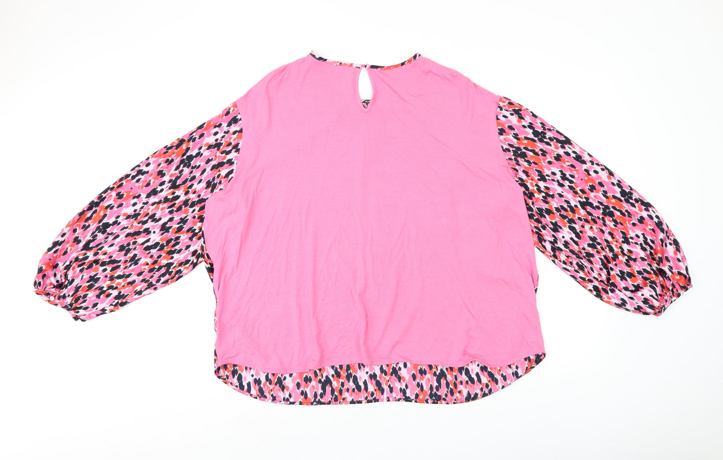 Marks and Spencer Womens Pink Geometric Viscose Jersey Blouse Size 16 Round Neck
