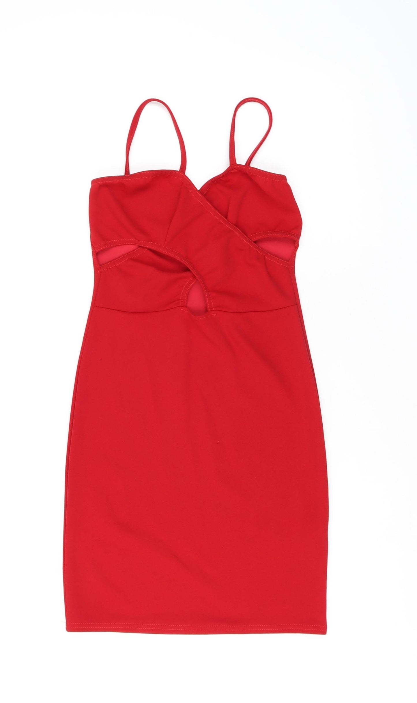 PRETTYLITTLETHING Womens Red Polyester Bodycon Size 6 V-Neck Pullover
