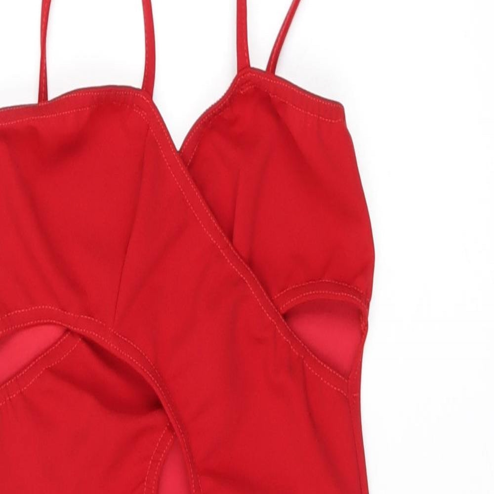 PRETTYLITTLETHING Womens Red Polyester Bodycon Size 6 V-Neck Pullover