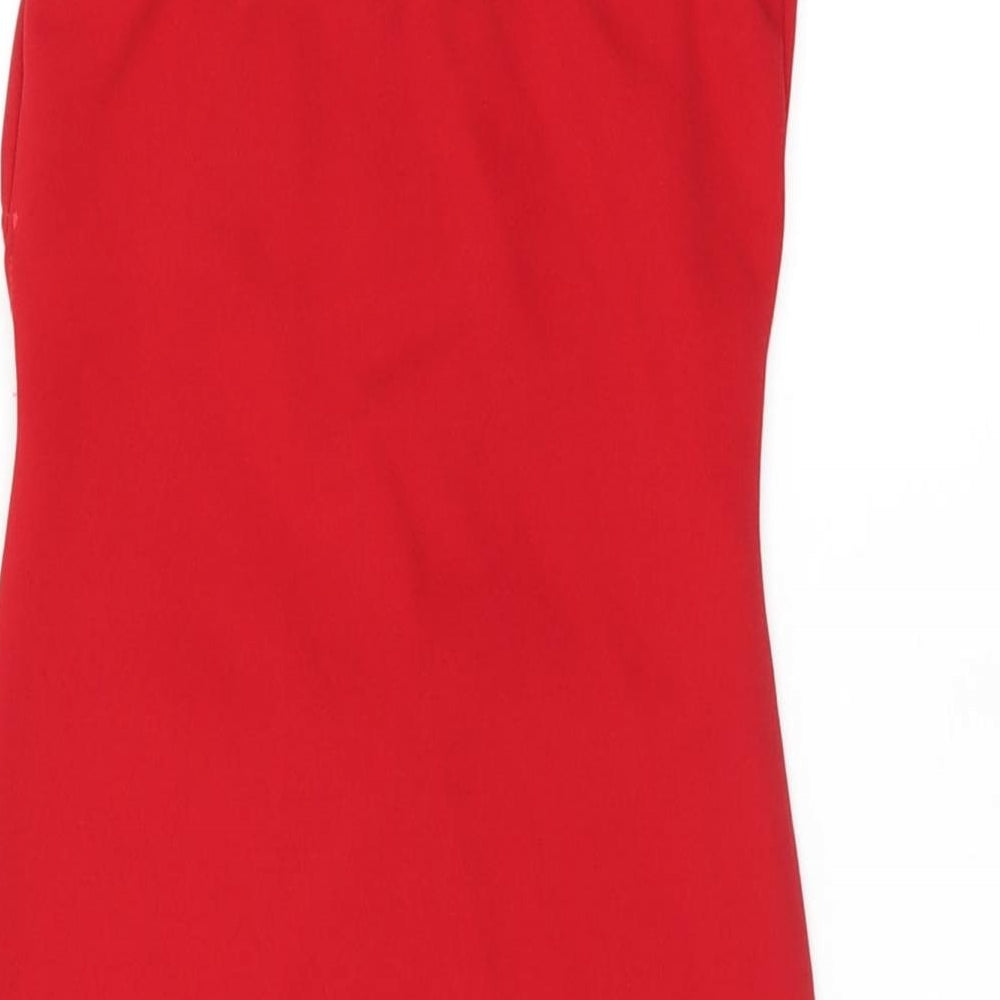 PRETTYLITTLETHING Womens Red Polyester Bodycon Size 6 V-Neck Pullover