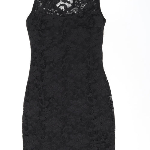 Boohoo Womens Black Floral Nylon Bodycon Size 12 V-Neck Pullover