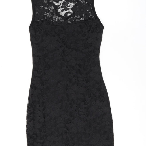 Boohoo Womens Black Floral Nylon Bodycon Size 12 V-Neck Pullover