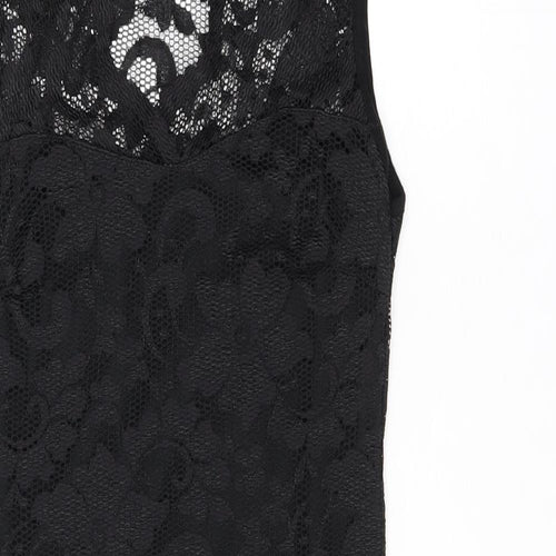 Boohoo Womens Black Floral Nylon Bodycon Size 12 V-Neck Pullover