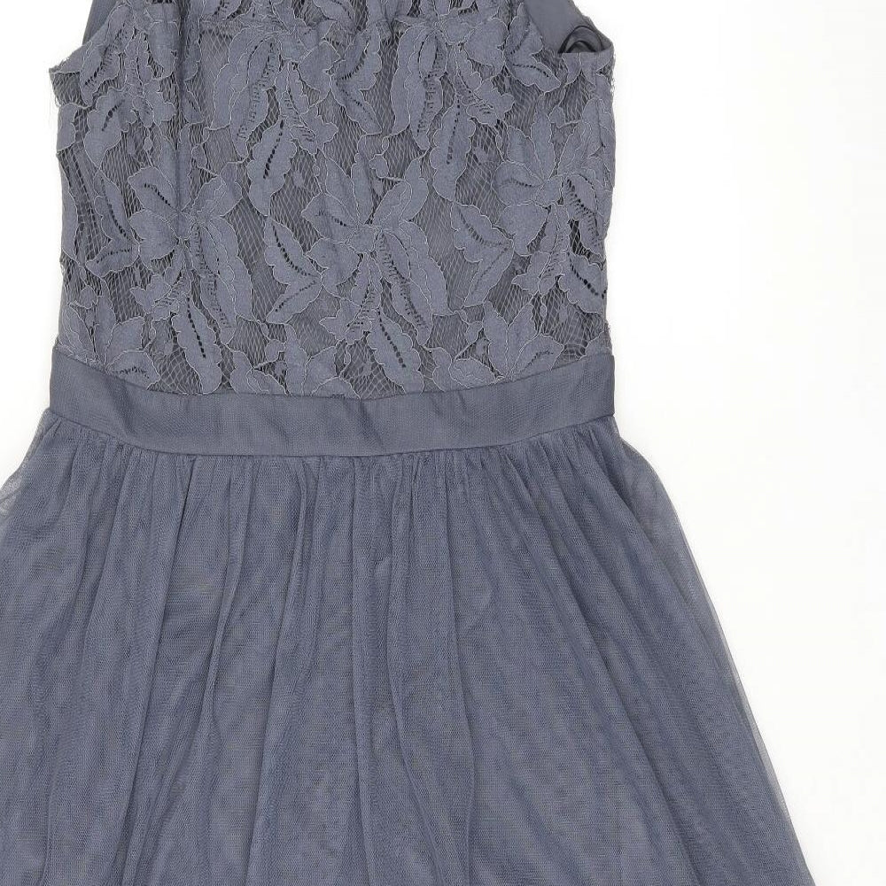 VILA Womens Grey Floral Cotton A-Line Size 16 Round Neck Zip