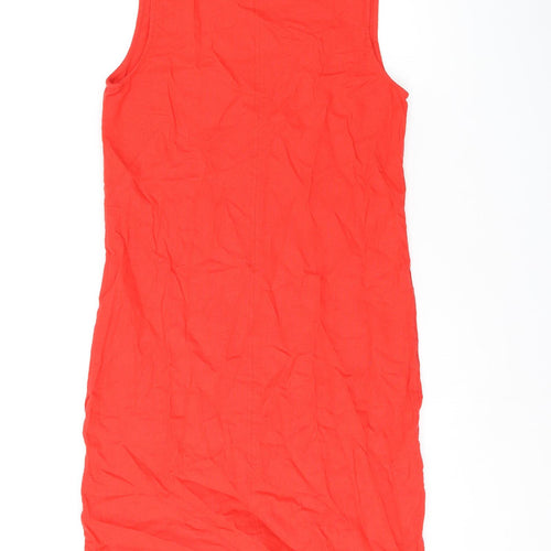 Marks and Spencer Womens Red Linen Shift Size 6 Boat Neck Zip