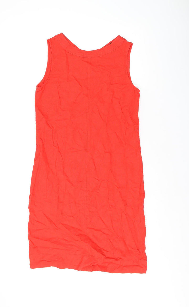 Marks and Spencer Womens Red Linen Shift Size 6 Boat Neck Zip