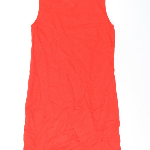 Marks and Spencer Womens Red Linen Shift Size 6 Boat Neck Zip