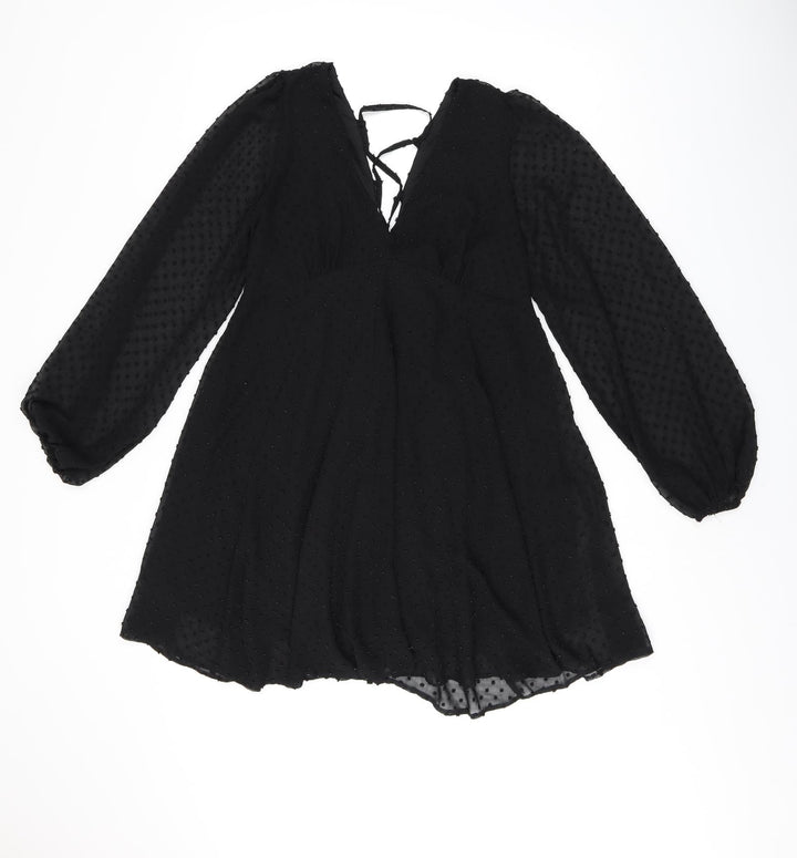 ASOS Womens Black Polka Dot Polyester Shift Size 10 V-Neck Zip