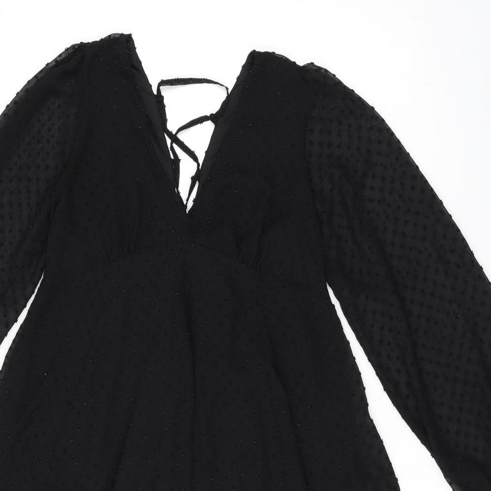 ASOS Womens Black Polka Dot Polyester Shift Size 10 V-Neck Zip