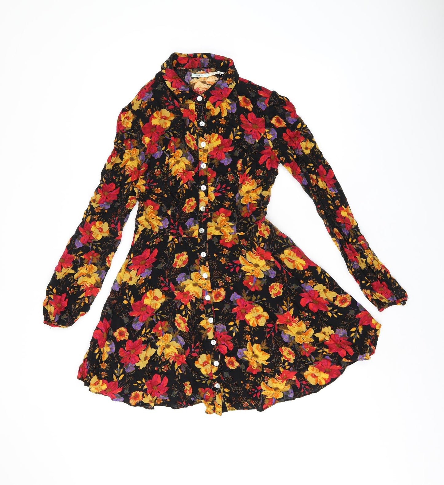 Kimchi Blue Womens Black Floral Polyester Jersey Button-Up Size S Collared