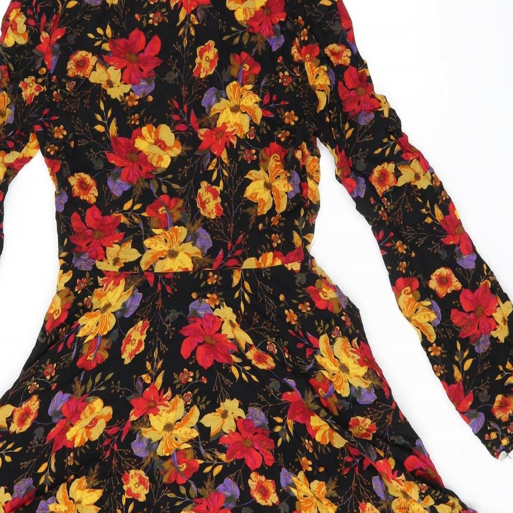 Kimchi Blue Womens Black Floral Polyester Jersey Button-Up Size S Collared
