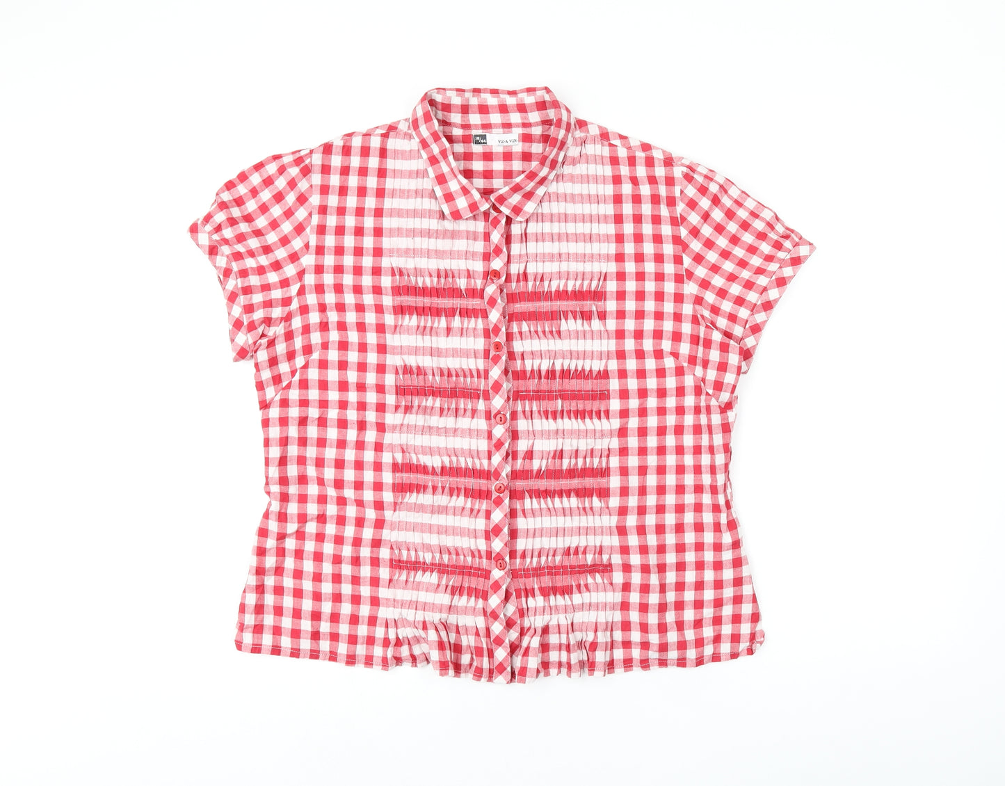 VIZ-A-VIZ Womens Red Geometric Cotton Basic Button-Up Size 8 Collared