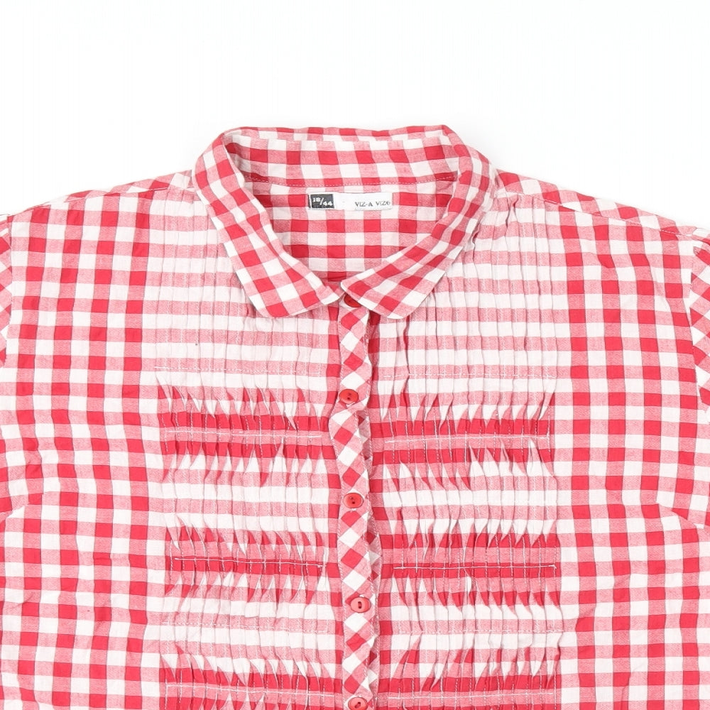 VIZ-A-VIZ Womens Red Geometric Cotton Basic Button-Up Size 8 Collared