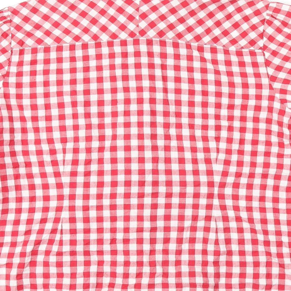 VIZ-A-VIZ Womens Red Geometric Cotton Basic Button-Up Size 8 Collared