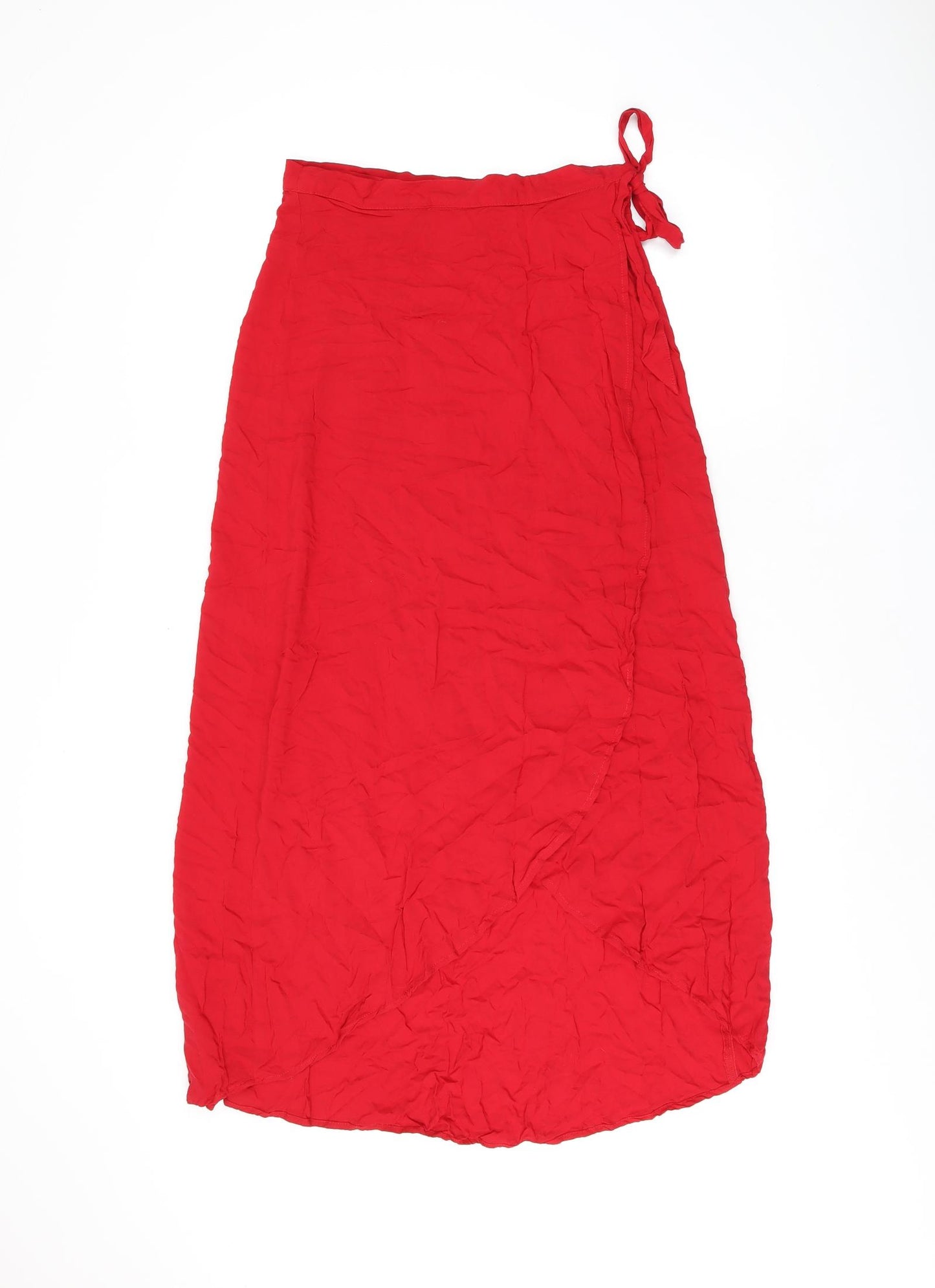H&M Womens Red Viscose Wrap Skirt Size 8 Snap