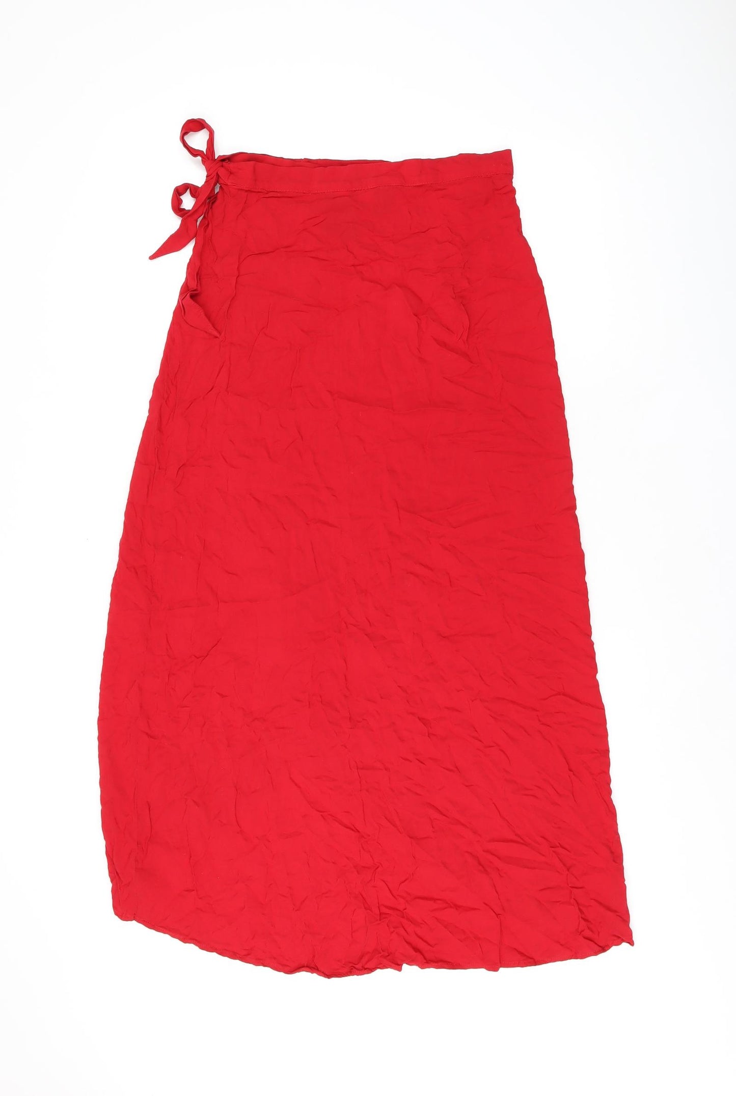 H&M Womens Red Viscose Wrap Skirt Size 8 Snap