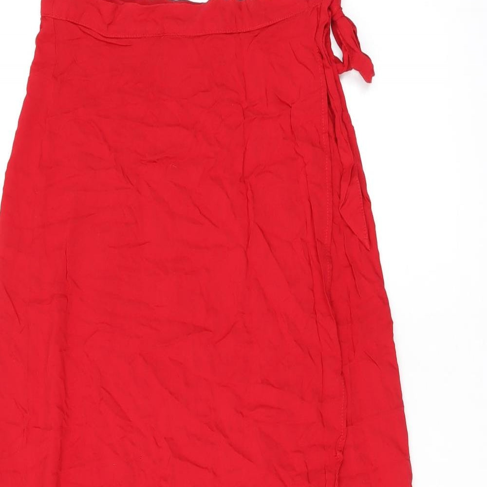 H&M Womens Red Viscose Wrap Skirt Size 8 Snap