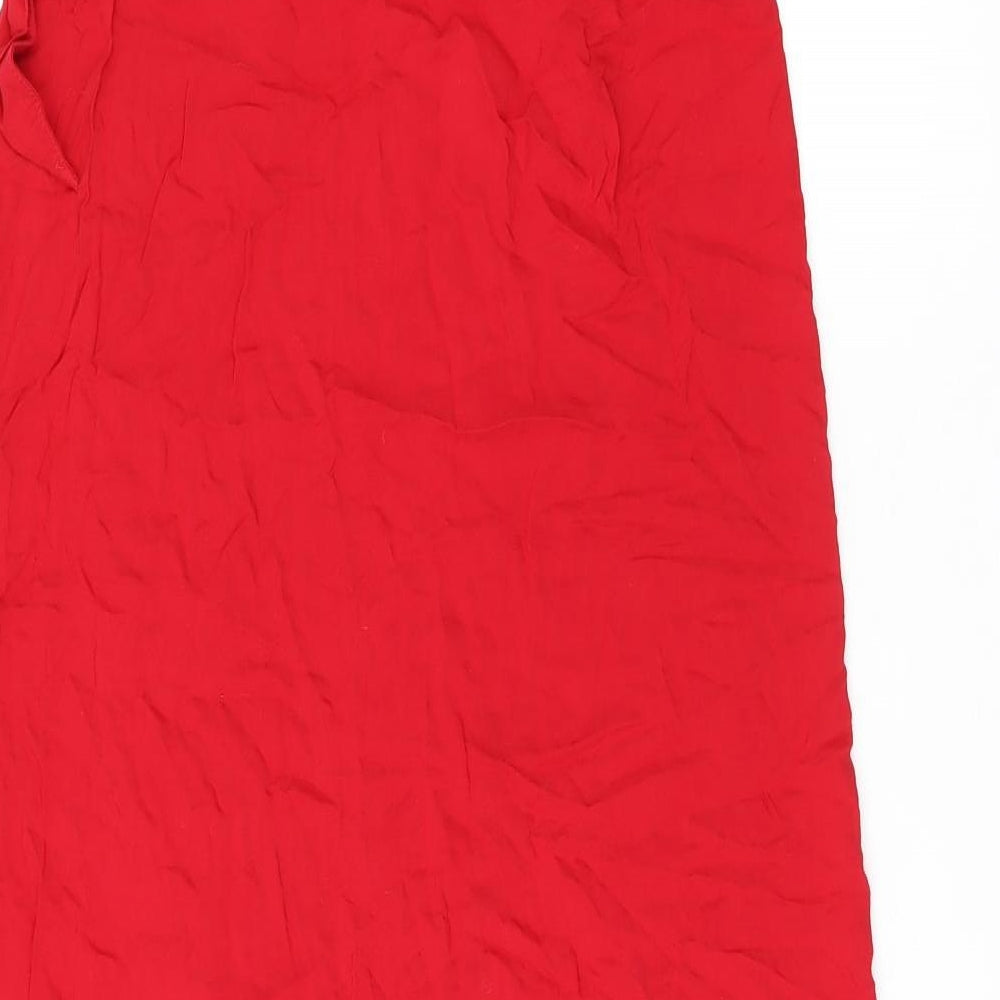 H&M Womens Red Viscose Wrap Skirt Size 8 Snap