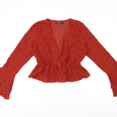 Nasty Gal Womens Red Polka Dot Polyester Basic Blouse Size 10 V-Neck